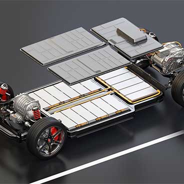 View of electric vehicle chassis equipped with battery pack